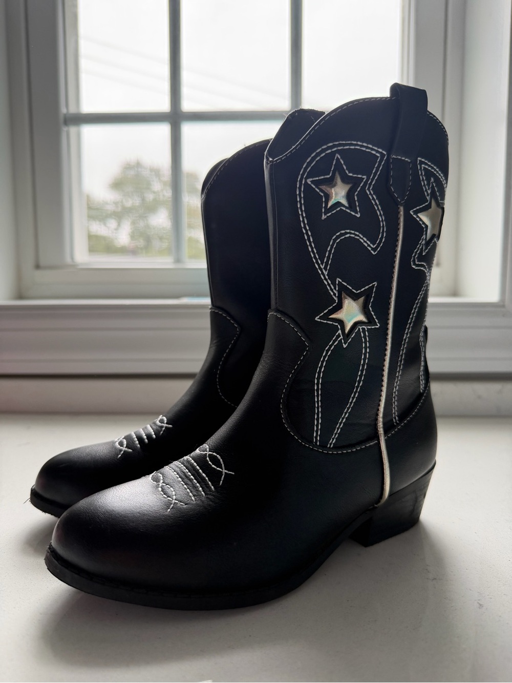 Black Kids Western Boots with Star Accents